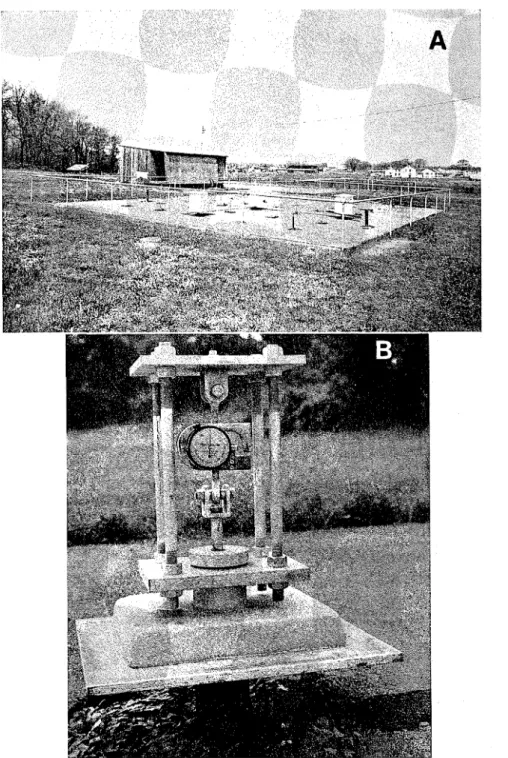 FIG.  1.  A,  Site of  experimental small footings.  B,  Reaction frame. 