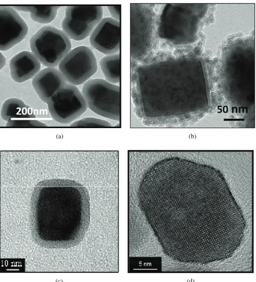 Fig. 1. (a) TEM image of BST nanoparticles coated with silica shell using a method based on a seeded growth process