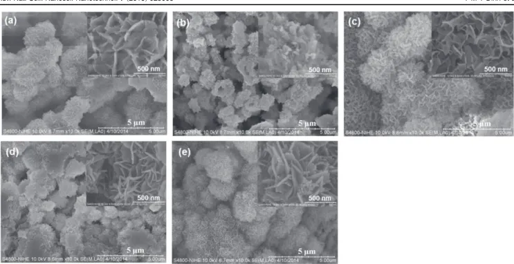 Figure 4. SEM images of HAp/Ti6Al4V synthesized with the different potential ranges: (a) 0 to −1.8, (b) 0 to −1.9, (c) 0 to −2.0, (d) 0 to