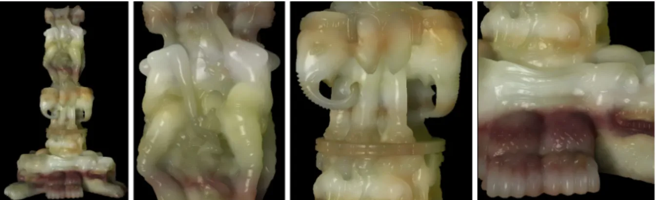 Figure 1: Rendering results at 22 frames per-second of the Stanford Thai Statue (157 K triangles) with our system.
