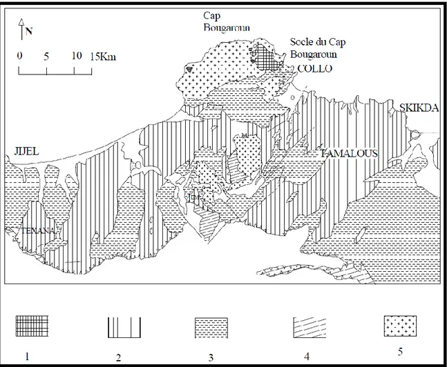 Fig. 9 : Schéma géologique de la Kabylie de Collo, d’après (Bouillin et Kornprobst, 1974)