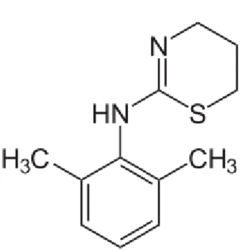 Figure 2 : Xylazine (2-(2,6-diméthylphénylamino)-5,6-dihydro-4H-thiazine) (76) 