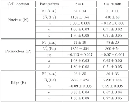 Table 2. Fluorescence intensity (FI, arbitrary unit) and best-fitting values of parameters G 0 N , n f , a and b used in the model (5)- (5)-(6) for T24 cells treated with Latrunculin A (0.1 µM)