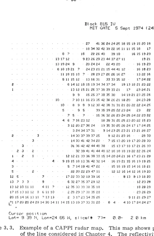 Figure  3. 3. Example  of  a  CAPPI  radar  map.  This  map  shows  part of  the  line  considered  ini  Chapter  4