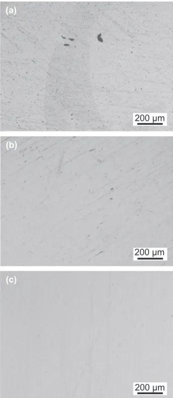 Fig. 10. Optical micrographs of the martensitic SS electrode surface obtained after 18 h of immersion for various electrolyte film thicknesses: (a) 100 l m, (b) 300 l m and (c) 800 l m.