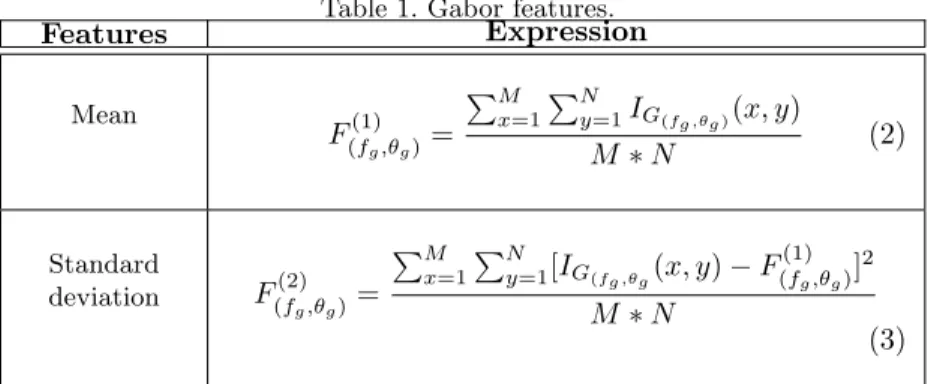 Table 1. Gabor features.