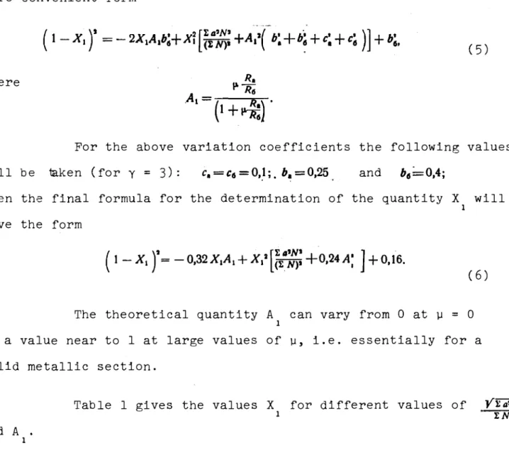 Table I gives the values X for different values of ｹｾ