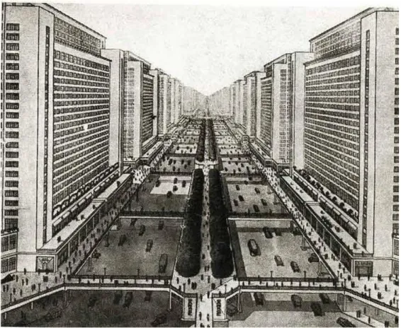 Figure 4 : Perspective conceptuelle du Plan Voisin (Le Corbusier, 1922-25)