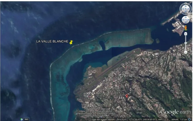 Figure  13.  Localisation  du  site  de  la  vallée  Blanche  à  Tahiti  (d'après  Google  Earth)