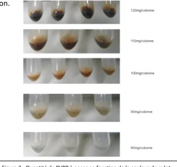 Figure 3 : Quantité de PVPP à peser en fonction de la couleur du culot 