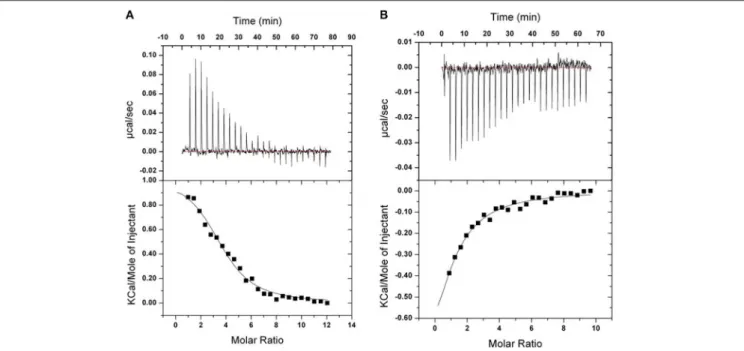 FIGURE 7 | ITC binding isotherms obtained at 20 ◦ C for TPE-Im in two different buffers