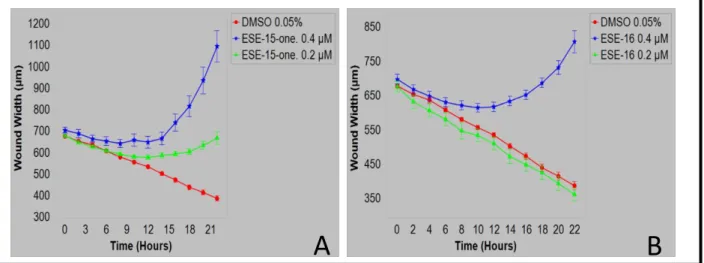 Figure 4.6: Graphical representation of wound closure in HeLa cells exposed to ESE-15-one and  ESE-16