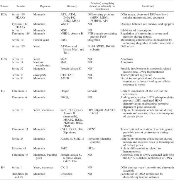 TABLE 1. Histone residues that are phosphorylated a