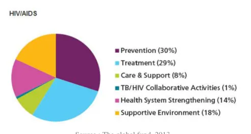 Figure 3 : Répartition de l’utilisation des subventions destinées à la lutte contre le VIH  (THE GLOBAL FUND, 2014)