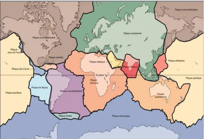 Fig. 1.1: Répartition de la tectonique des plaques. 