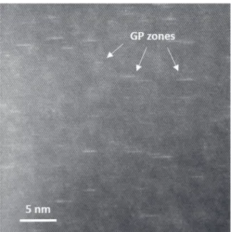 Fig. 3. HAADF STEM observation of GP zones along a &lt;110&gt; axis of the Al matrix in the AA 2050-T34 alloy.