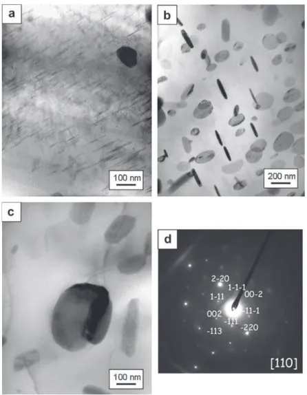 Fig. 12. TEM observations for the NHT nugget of AA 2050 FSW joint submitted to a heat treatment at 430 ° C for 15 h: (a) global view; (b) zoom on a precipitate; (c) corresponding diffraction pattern.