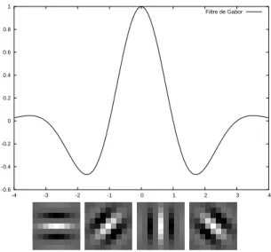 Fig. 3.2  Filtre de Gabor 1 dimension puis 2 dimensions