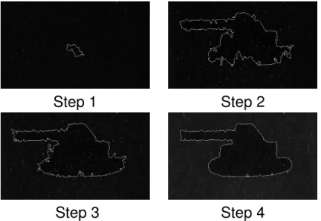 Figure 4: Segmentation and contrast optimization on scene of Fig. 3 in 4 iterations