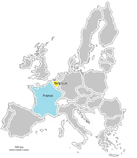 Figure 1: La France et la Belgique au sein de l'UE des 28.