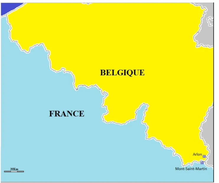 Figure 3: La frontière franco-belge, les centres hospitaliers d'Arlon et de Mont-Saint-Martin.