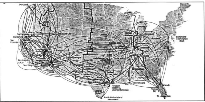 Figure  2.2  shows,  there  is  no  hub city in  a point-to-point  operation,  although  some  larger, more  centrally  located cities may have nonstops to  more destinations  than  other cities.