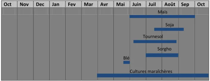 Figure 6 : ensemble des périodes d'arrosage des cultures déclarées par les producteurs  3.4.2