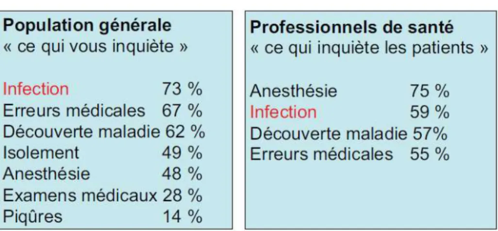 Figure 6: Résultat du sondage IPSOS de 2006 sur les craintes liées à une hospitalisation (VASSELLE  2006) 
