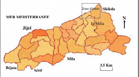 Fig. I.2- Localisation des plages de Oued Zhour et Béni Bélaid. 