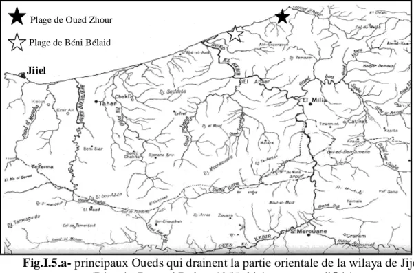 Fig. I.5.b- Réseau hydrographique drainant la région de Oued Zhour –Béni Bélaid. 