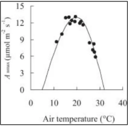 Fig. 1. Evolution de la photosynthèse nette en fonction de la température chez les Lilium sous serre   (Li et al., 2012) 