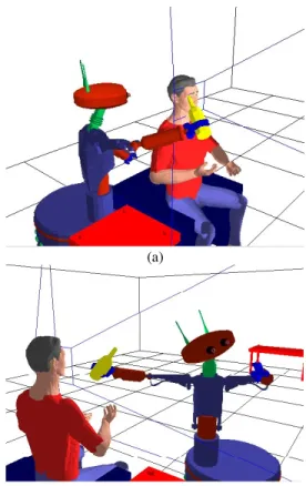 Figure  5.  (a).  Even  though  the  object  is  visible  from  the  human’s  perspective,  if  the  robot  is  hidden  from  the  human  partner,  then  the  interaction  is  perceived  as  uncomfortable,  (b)