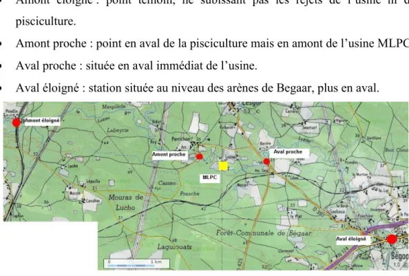 Figure 8 Localisation des stations du Luzou, (carte IGN). 