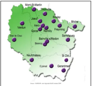 Figure 1 - Localisation des structures d’HAD en Lorraine 