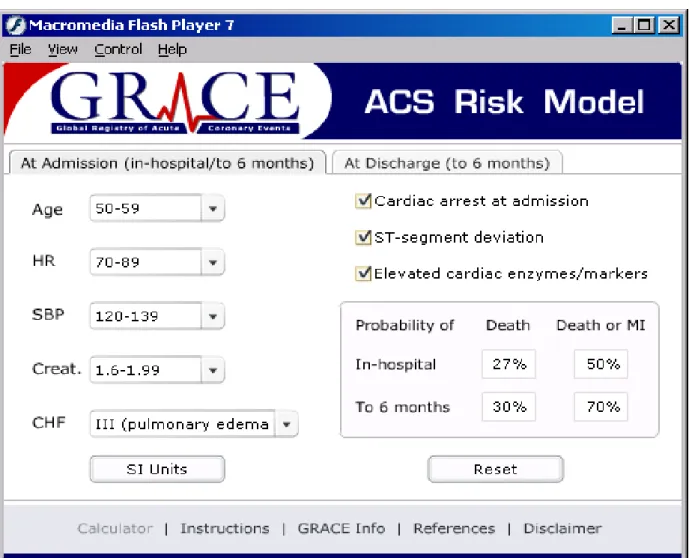 Figure 5: Calculateur en ligne du score de GRACE. 