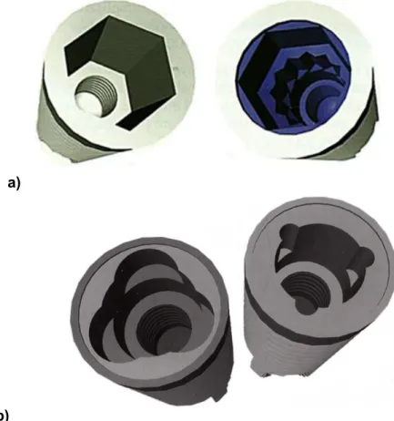 Illustration 17 : a) connexion hexagone interne et polygone interne. b) connexion interne 3 lobes et 3  lobules