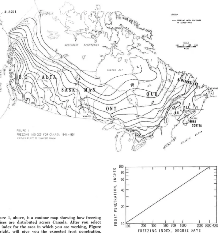 Figure  l,  above,  is  a  contour  map  showing  how  freezing indices  are  distributed  across  Canada