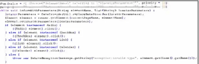 Figure 1 S  Behavior  "chooseRefferingTo"  being structured as a Java method  The  Presentation  component  includes  the  MyPages  Java  Class that makes the mapping between abstract UI elements of  the ontology  and the concrete/final UI componen