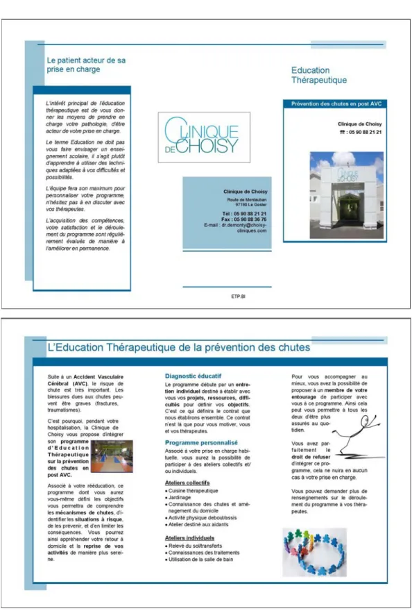 Figure 2 : Brochure de présentation du programme d'ETP sur la prévention des chutes en post AVC à  destination des patients et de leur famille 