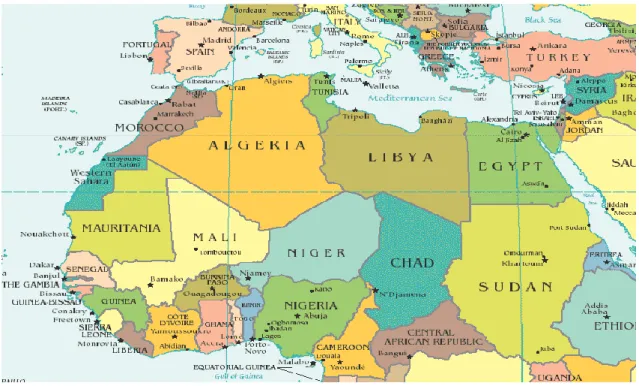 Figure 4.9:  Map of the Big Maghreb and its location in the world 