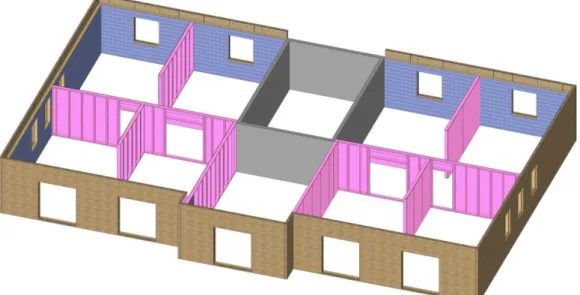 Figure 10 : Positionnement des murs de refends (en rose sur l’illustration) 