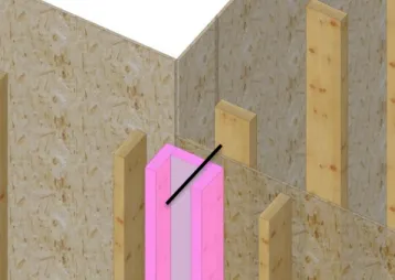 Figure 17 : Angle rentrant à 90° (montant supplémentaire en rose) 