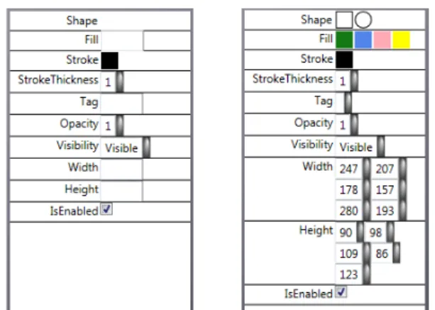 figure 2. The user’s selection contains objects with varying  shapes, fill colors, width, and height