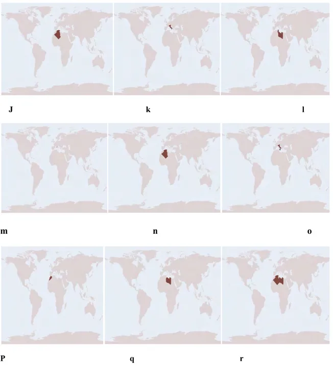 Figure  3b:  Répartition  géographique  des  espèces  de  la  famille  des  Pamphagidae  dans  le  monde