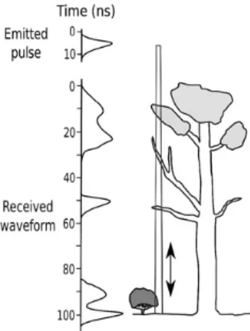 Fig. 1. Transmitted and received power P r (t) for a vertical laser beam going through a tree – excerpt from [6].
