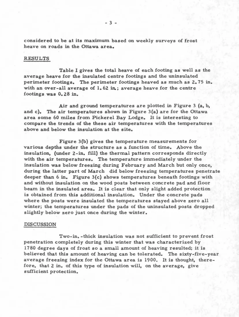 Table I gives the total heave of each footing as well as the average heave for the insulated centre footings and the uninsulated periIneter footings