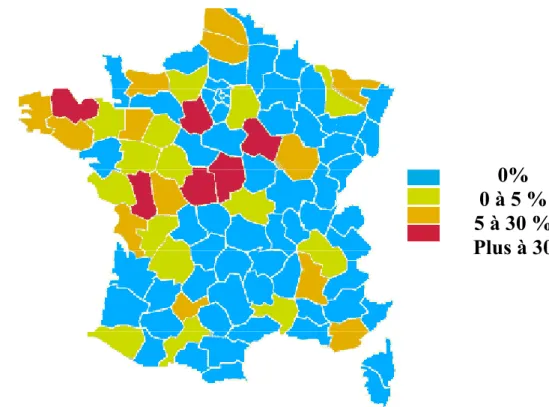Figure 3 : Carte de la pollution de l'eau par les nitrates en France  Wehbe N, 2008 . 