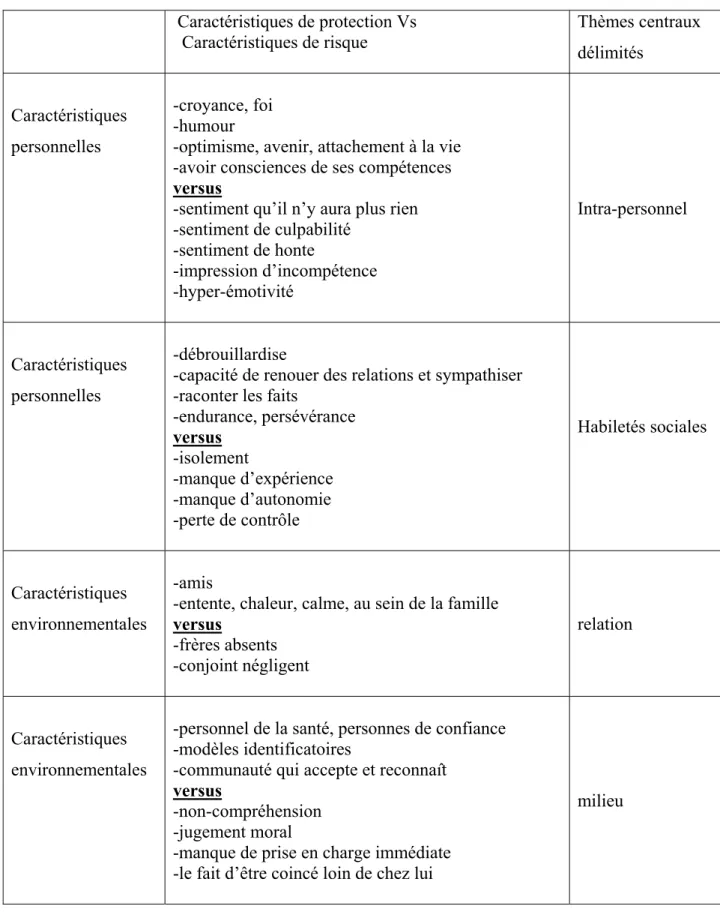 Tableau III. Récapitulation de protection-versus- risque  