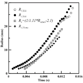 Figure 4 –Temporal evolution of different average radii at 