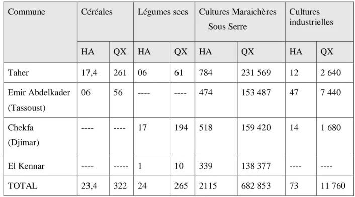 Tableau n° 8 : Production agricole par culture